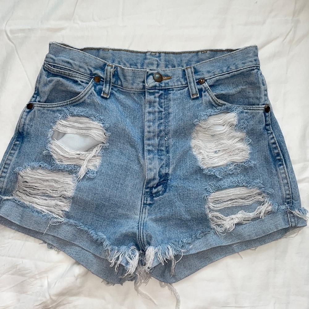 Distressed High Waisted Wrangler Womens Jean Shorts